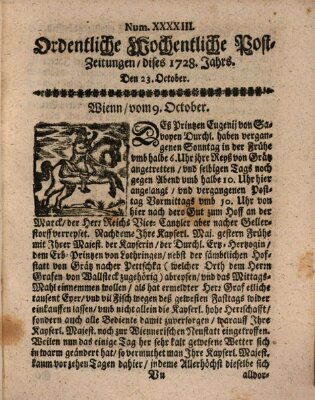 Ordentliche wochentliche Post-Zeitungen Samstag 23. Oktober 1728