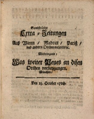 Mercurii Relation, oder wochentliche Ordinari Zeitungen von underschidlichen Orthen (Süddeutsche Presse) Samstag 23. Oktober 1728