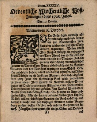 Ordentliche wochentliche Post-Zeitungen Samstag 30. Oktober 1728