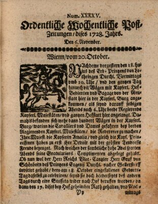 Ordentliche wochentliche Post-Zeitungen Samstag 6. November 1728