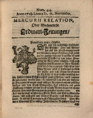 Mercurii Relation, oder wochentliche Ordinari Zeitungen von underschidlichen Orthen (Süddeutsche Presse) Samstag 6. November 1728