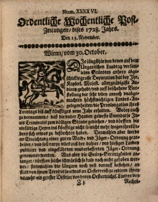 Ordentliche wochentliche Post-Zeitungen Samstag 13. November 1728