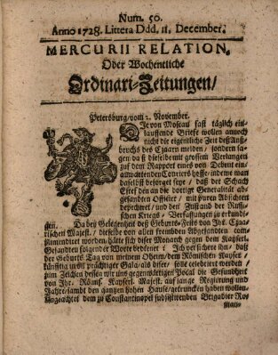 Mercurii Relation, oder wochentliche Ordinari Zeitungen von underschidlichen Orthen (Süddeutsche Presse) Samstag 11. Dezember 1728