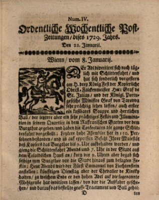 Ordentliche wochentliche Post-Zeitungen Samstag 22. Januar 1729