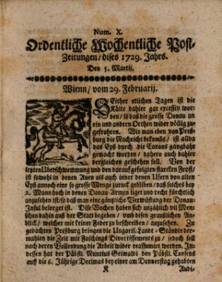 Ordentliche wochentliche Post-Zeitungen Samstag 5. März 1729