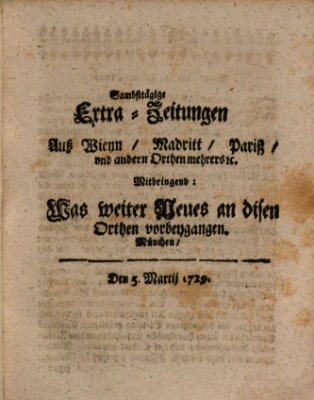 Mercurii Relation, oder wochentliche Ordinari Zeitungen von underschidlichen Orthen (Süddeutsche Presse) Samstag 5. März 1729