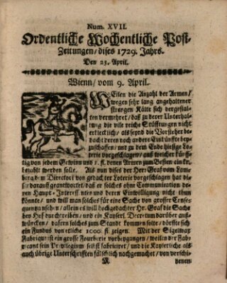 Ordentliche wochentliche Post-Zeitungen Samstag 23. April 1729