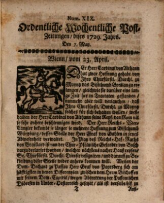 Ordentliche wochentliche Post-Zeitungen Samstag 7. Mai 1729