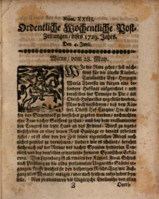 Ordentliche wochentliche Post-Zeitungen Samstag 4. Juni 1729