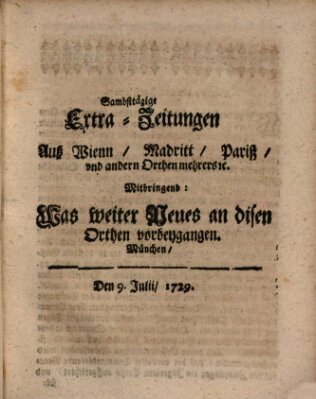 Mercurii Relation, oder wochentliche Ordinari Zeitungen von underschidlichen Orthen (Süddeutsche Presse) Samstag 9. Juli 1729