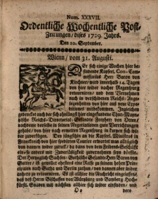 Ordentliche wochentliche Post-Zeitungen Samstag 10. September 1729