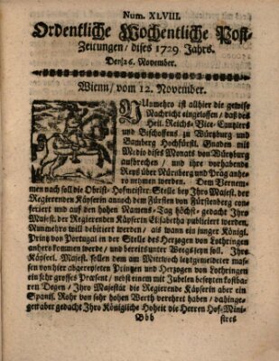 Ordentliche wochentliche Post-Zeitungen Samstag 26. November 1729