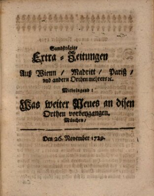 Mercurii Relation, oder wochentliche Ordinari Zeitungen von underschidlichen Orthen (Süddeutsche Presse) Samstag 26. November 1729