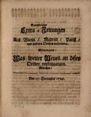 Mercurii Relation, oder wochentliche Ordinari Zeitungen von underschidlichen Orthen (Süddeutsche Presse) Samstag 17. Dezember 1729