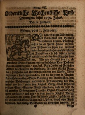 Ordentliche wochentliche Post-Zeitungen Samstag 11. Februar 1730