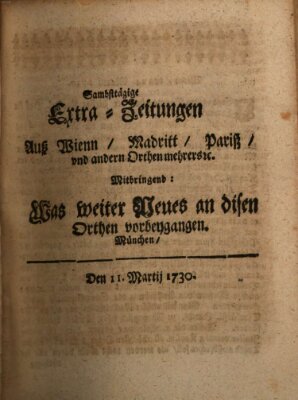 Mercurii Relation, oder wochentliche Ordinari Zeitungen von underschidlichen Orthen (Süddeutsche Presse) Samstag 11. März 1730