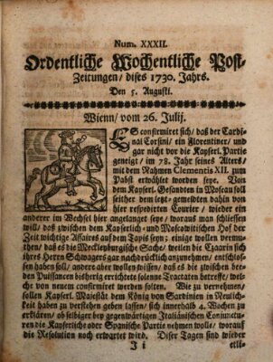 Ordentliche wochentliche Post-Zeitungen Samstag 5. August 1730