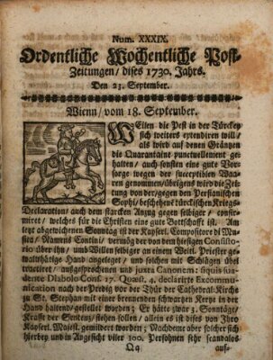 Ordentliche wochentliche Post-Zeitungen Samstag 23. September 1730