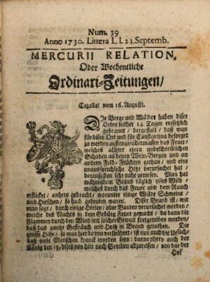 Mercurii Relation, oder wochentliche Ordinari Zeitungen von underschidlichen Orthen (Süddeutsche Presse) Samstag 23. September 1730