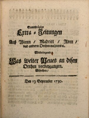 Mercurii Relation, oder wochentliche Ordinari Zeitungen von underschidlichen Orthen (Süddeutsche Presse) Samstag 23. September 1730