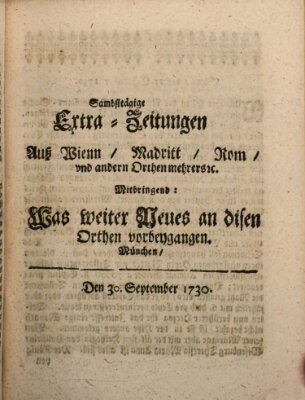 Mercurii Relation, oder wochentliche Ordinari Zeitungen von underschidlichen Orthen (Süddeutsche Presse) Samstag 30. September 1730