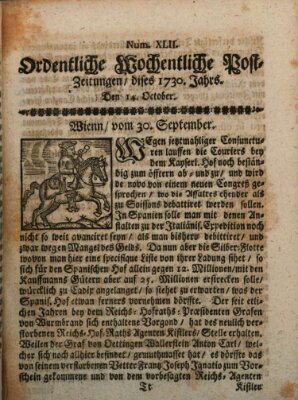 Ordentliche wochentliche Post-Zeitungen Samstag 14. Oktober 1730