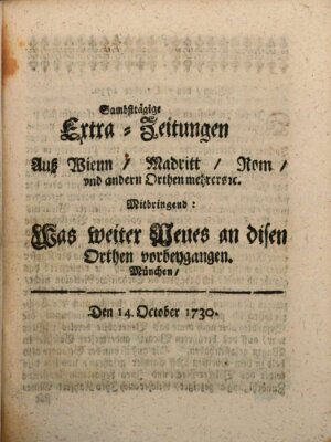 Mercurii Relation, oder wochentliche Ordinari Zeitungen von underschidlichen Orthen (Süddeutsche Presse) Samstag 14. Oktober 1730