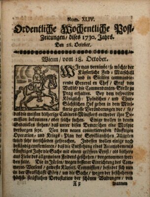 Ordentliche wochentliche Post-Zeitungen Samstag 28. Oktober 1730