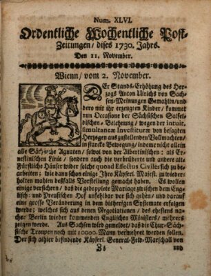 Ordentliche wochentliche Post-Zeitungen Samstag 11. November 1730