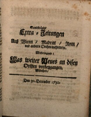 Mercurii Relation, oder wochentliche Ordinari Zeitungen von underschidlichen Orthen (Süddeutsche Presse) Samstag 30. Dezember 1730