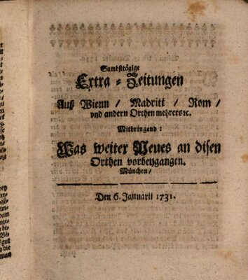 Mercurii Relation, oder wochentliche Ordinari Zeitungen von underschidlichen Orthen (Süddeutsche Presse) Samstag 6. Januar 1731