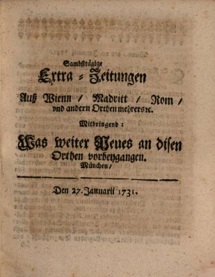 Mercurii Relation, oder wochentliche Ordinari Zeitungen von underschidlichen Orthen (Süddeutsche Presse) Samstag 27. Januar 1731