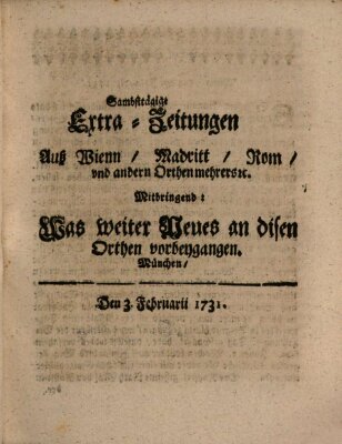 Mercurii Relation, oder wochentliche Ordinari Zeitungen von underschidlichen Orthen (Süddeutsche Presse) Samstag 3. Februar 1731