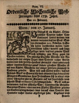 Ordentliche wochentliche Post-Zeitungen Samstag 10. Februar 1731