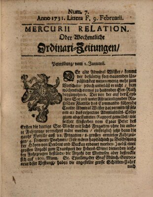 Mercurii Relation, oder wochentliche Ordinari Zeitungen von underschidlichen Orthen (Süddeutsche Presse) Freitag 9. Februar 1731