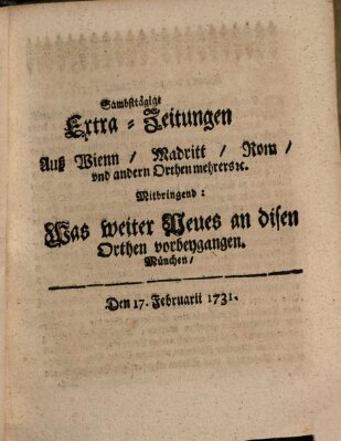 Mercurii Relation, oder wochentliche Ordinari Zeitungen von underschidlichen Orthen (Süddeutsche Presse) Samstag 17. Februar 1731