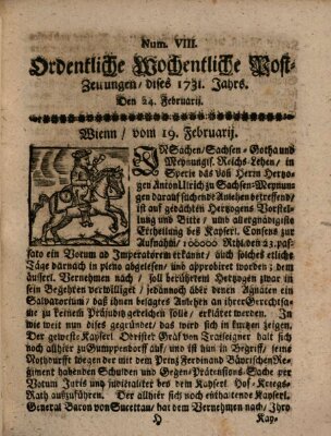 Ordentliche wochentliche Post-Zeitungen Samstag 24. Februar 1731