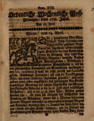 Ordentliche wochentliche Post-Zeitungen Samstag 28. April 1731