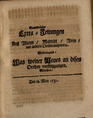 Mercurii Relation, oder wochentliche Ordinari Zeitungen von underschidlichen Orthen (Süddeutsche Presse) Samstag 12. Mai 1731