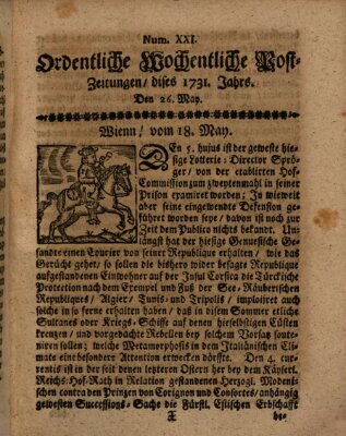 Ordentliche wochentliche Post-Zeitungen Samstag 26. Mai 1731