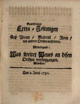 Mercurii Relation, oder wochentliche Ordinari Zeitungen von underschidlichen Orthen (Süddeutsche Presse) Samstag 2. Juni 1731