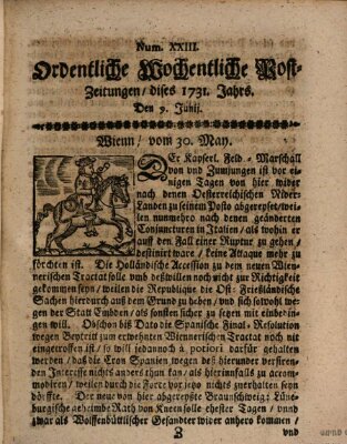 Ordentliche wochentliche Post-Zeitungen Samstag 9. Juni 1731