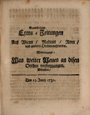 Mercurii Relation, oder wochentliche Ordinari Zeitungen von underschidlichen Orthen (Süddeutsche Presse) Samstag 23. Juni 1731