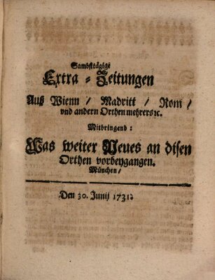 Mercurii Relation, oder wochentliche Ordinari Zeitungen von underschidlichen Orthen (Süddeutsche Presse) Samstag 30. Juni 1731