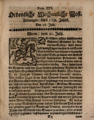 Ordentliche wochentliche Post-Zeitungen Samstag 28. Juli 1731