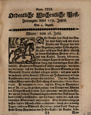 Ordentliche wochentliche Post-Zeitungen Samstag 4. August 1731