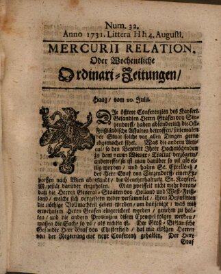 Mercurii Relation, oder wochentliche Ordinari Zeitungen von underschidlichen Orthen (Süddeutsche Presse) Samstag 4. August 1731