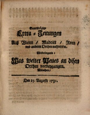 Mercurii Relation, oder wochentliche Ordinari Zeitungen von underschidlichen Orthen (Süddeutsche Presse) Samstag 25. August 1731