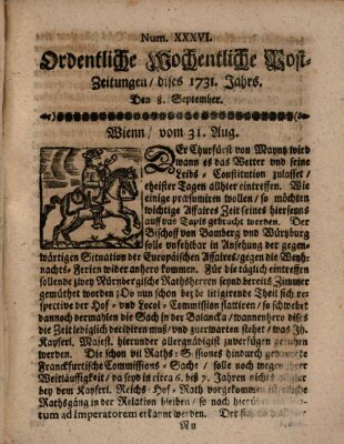 Ordentliche wochentliche Post-Zeitungen Samstag 8. September 1731