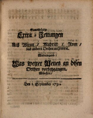 Mercurii Relation, oder wochentliche Ordinari Zeitungen von underschidlichen Orthen (Süddeutsche Presse) Samstag 8. September 1731